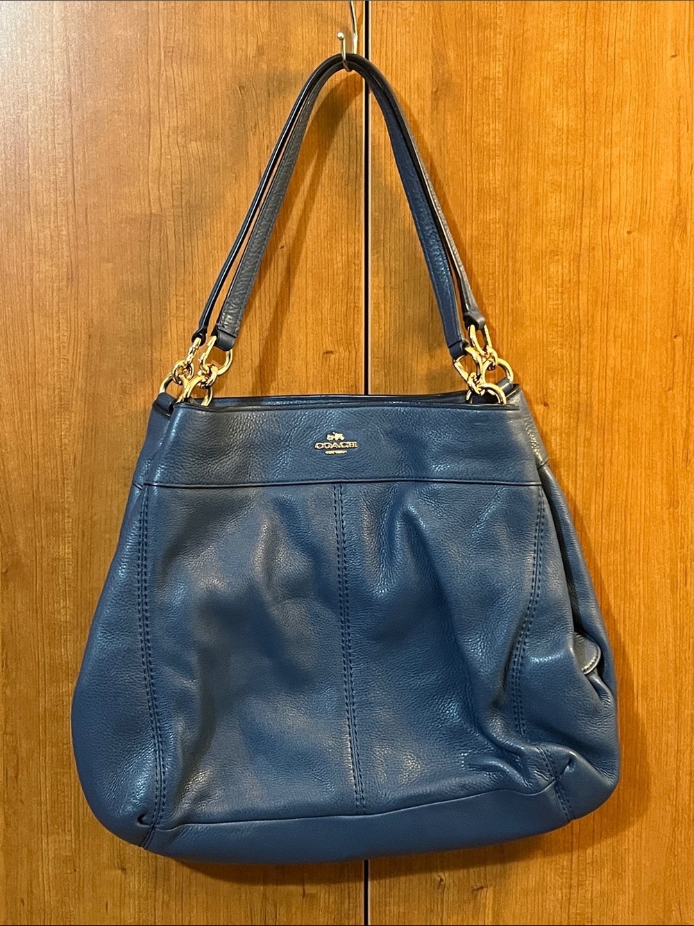Coach Lexy Shoulder Bag Blue Pebbled Leather with Gold Hardware F57545